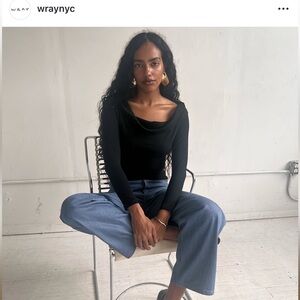 WRAY Black Long Sleeve Draped Neck Top